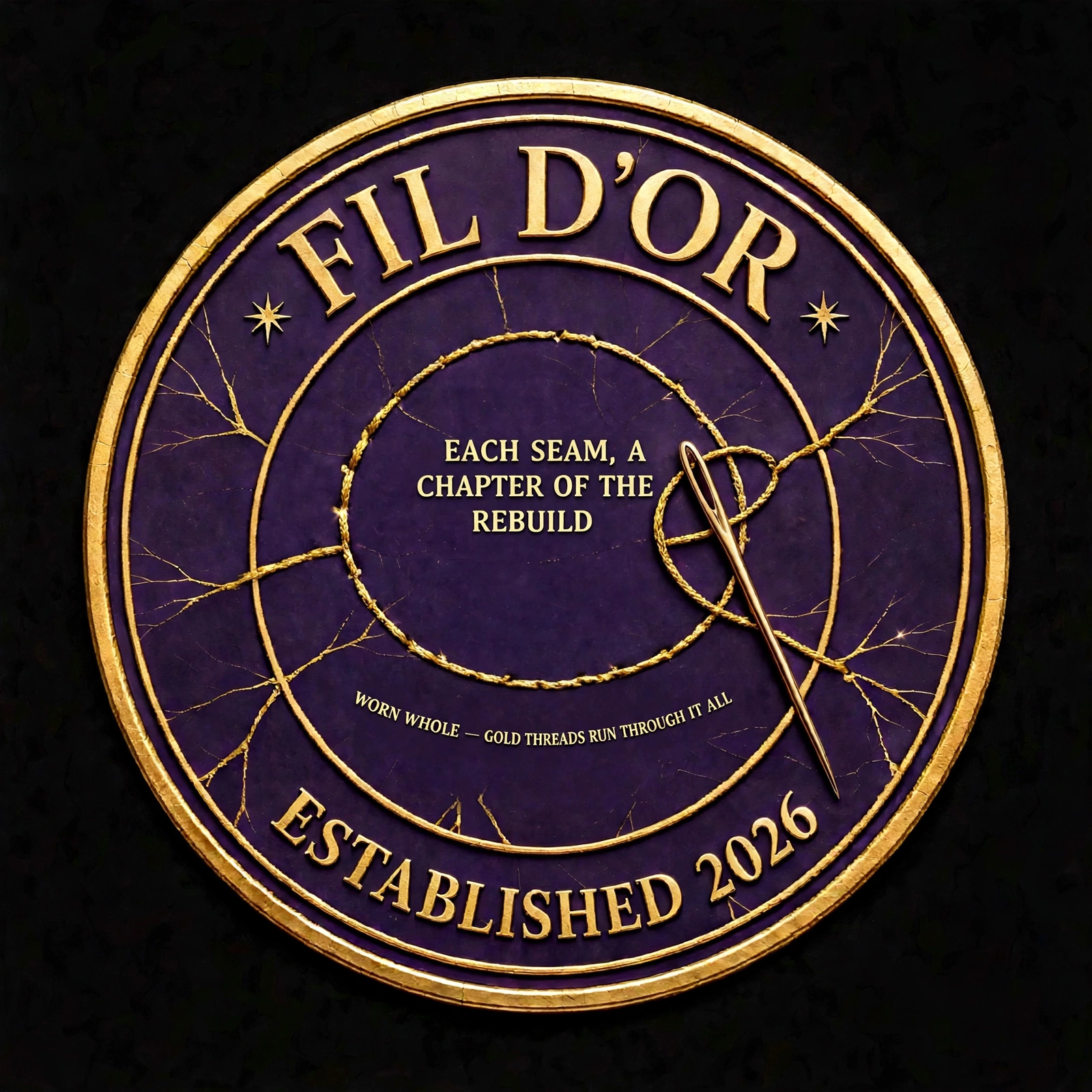 FIL D’OR by SAREN seal — gold needle and thread
