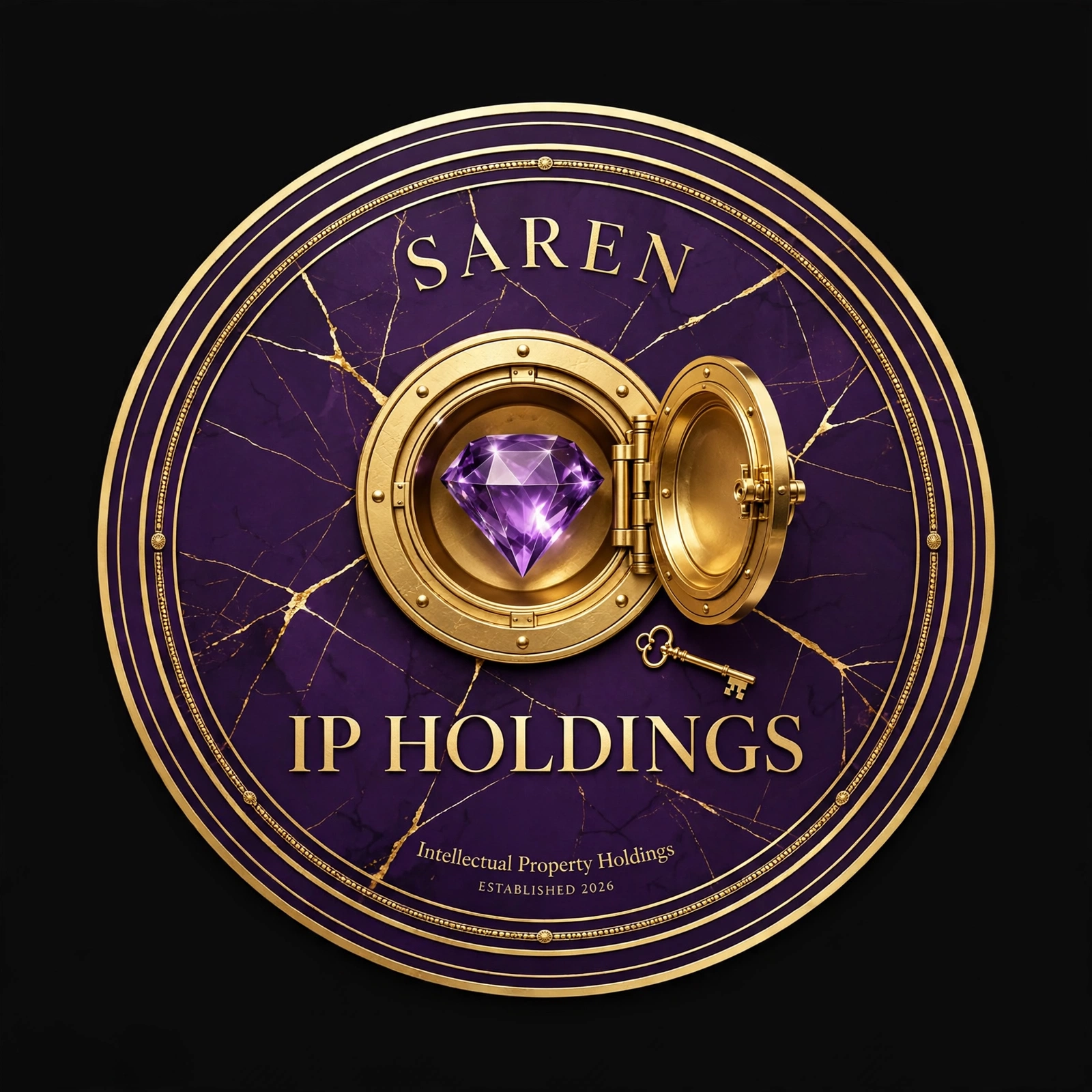 SAREN IP Holdings seal — the house diamond, held in the vault