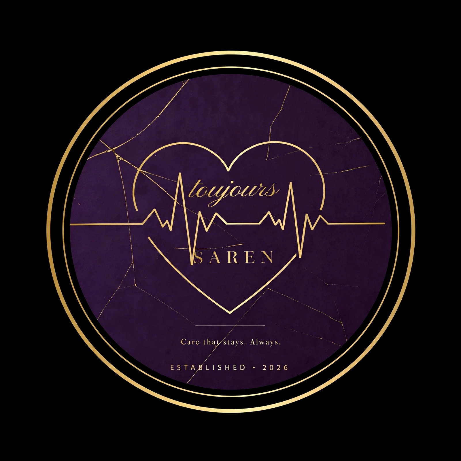 Toujours SAREN seal — a heart traced with an EKG line, mended in gold