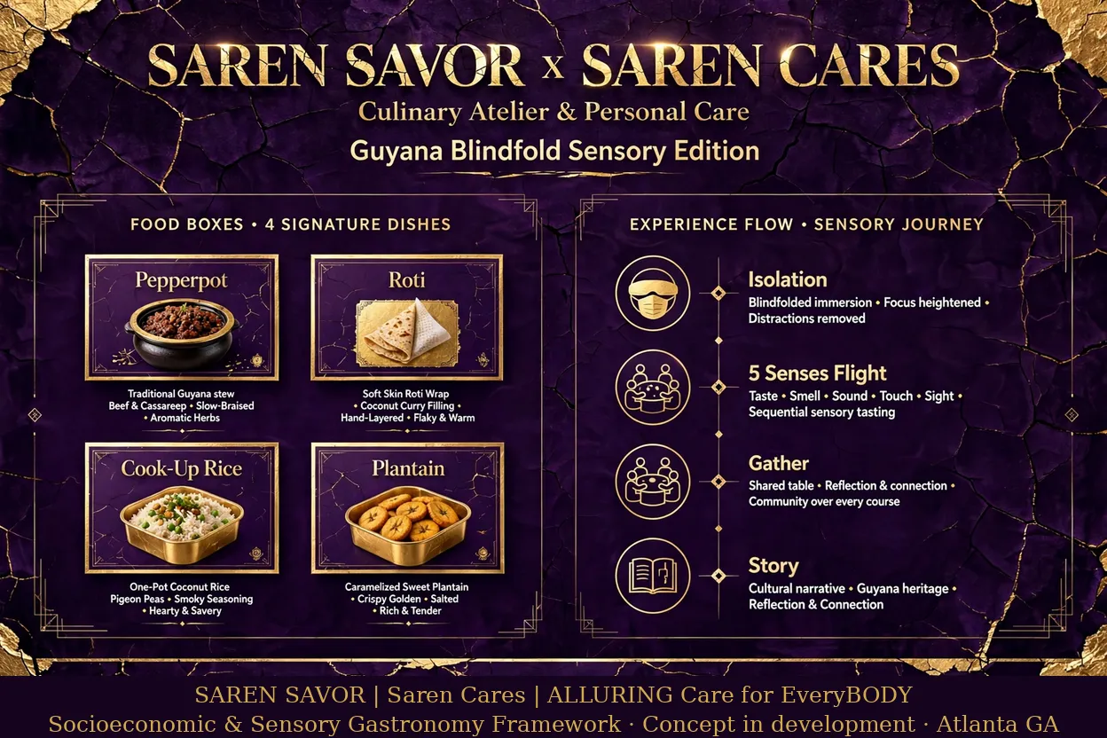 Overview of the Guyana Blindfold Sensory Edition planned dishes and experience flow