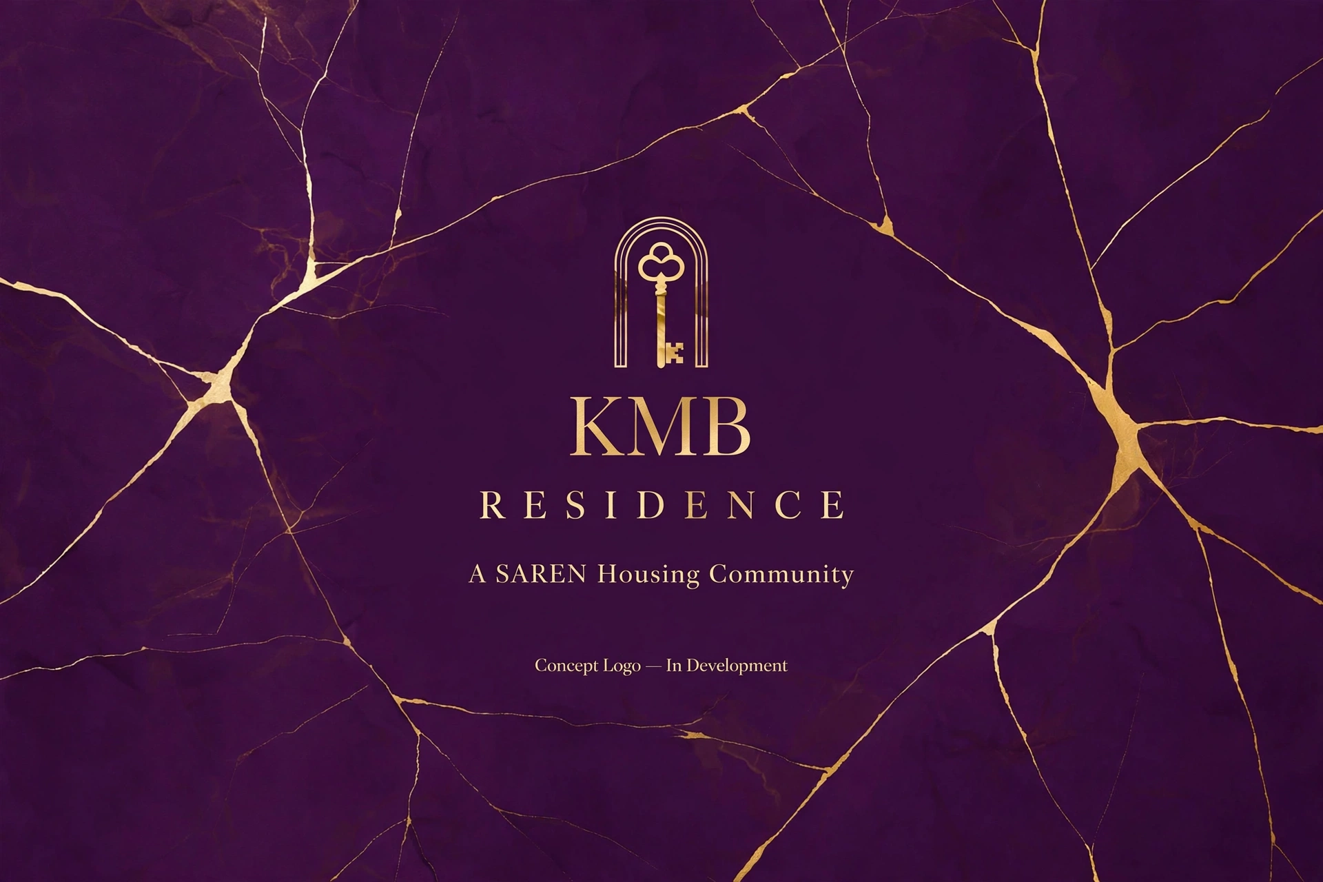Deep-purple and gold KMB Residence wordmark with a key emblem